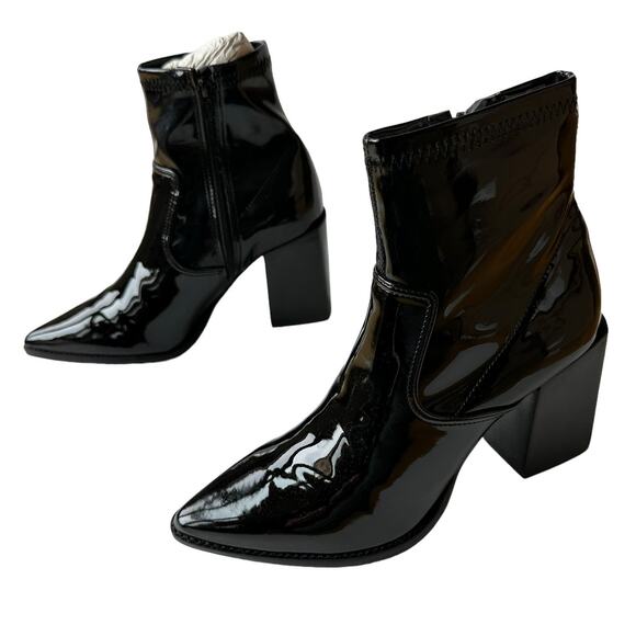 Steve Madden Boots Aroma Black Patent Leather Western Ankle Boot Women's Size 6 - Picture 3 of 10